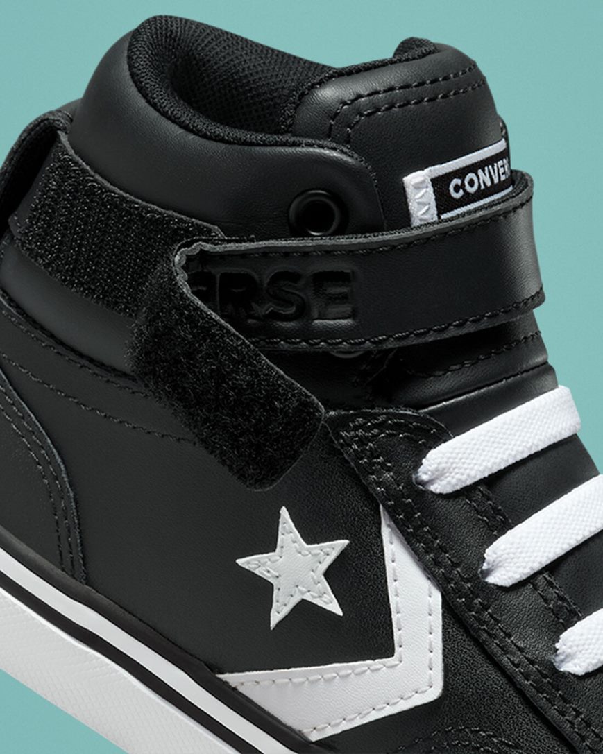 Zapatillas Altas Converse Pro Blaze Strap Cuero Niño Negras Blancas | PE E025LP